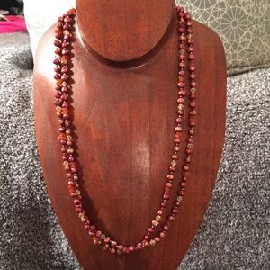 Red Fresh Water Pearl Strand Necklace with Beaded Elegance